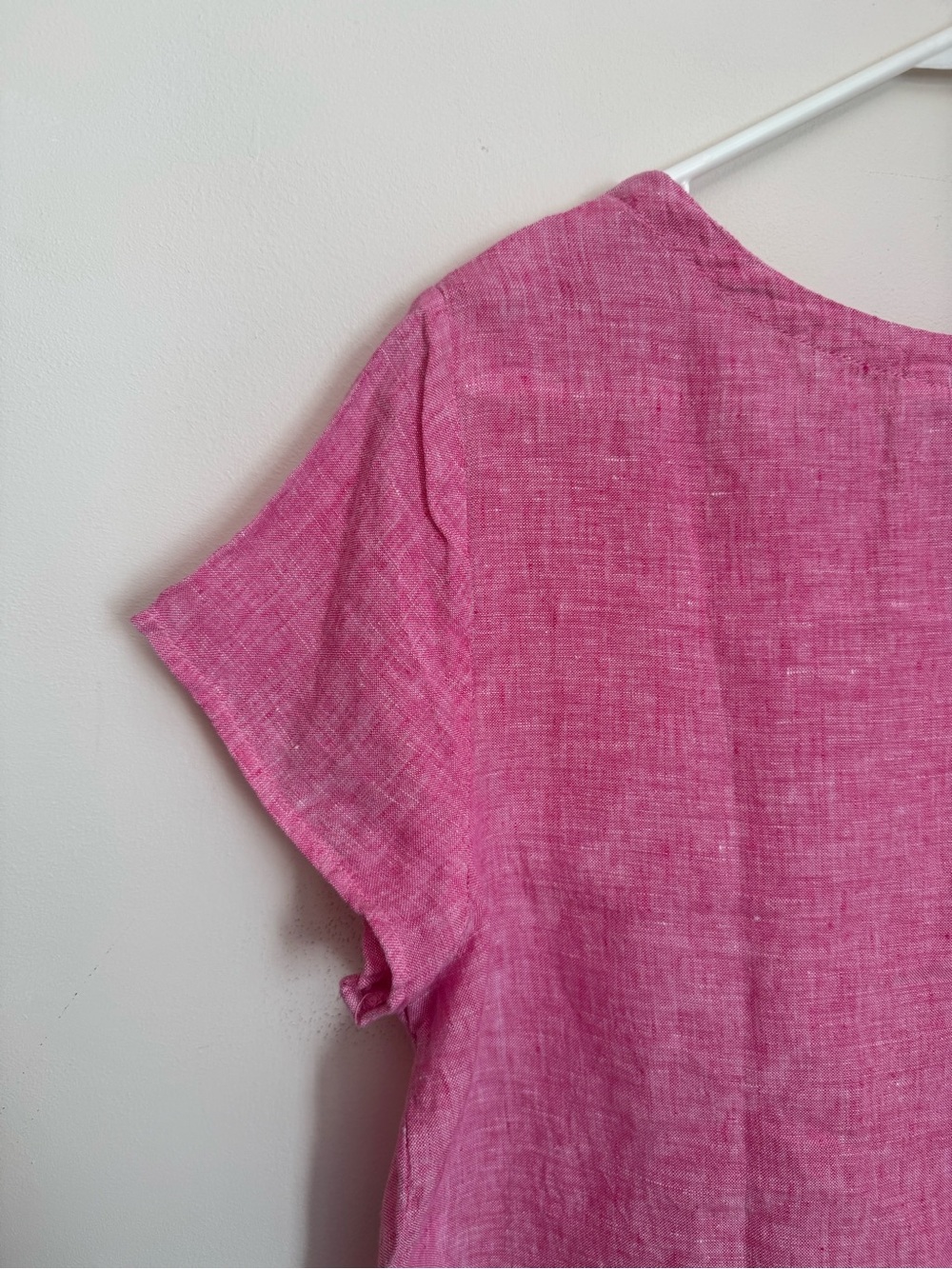 C&C California 100% Linen Pink Button Hem Short Sleeve Top Women’s Size Large - Picture 4 of 5